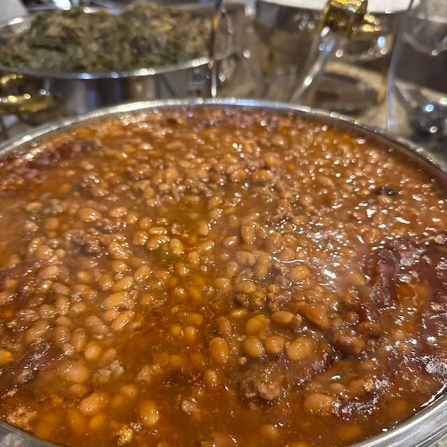 Baked beans in a serving pan
